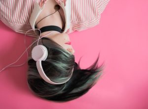 a girl with headphones